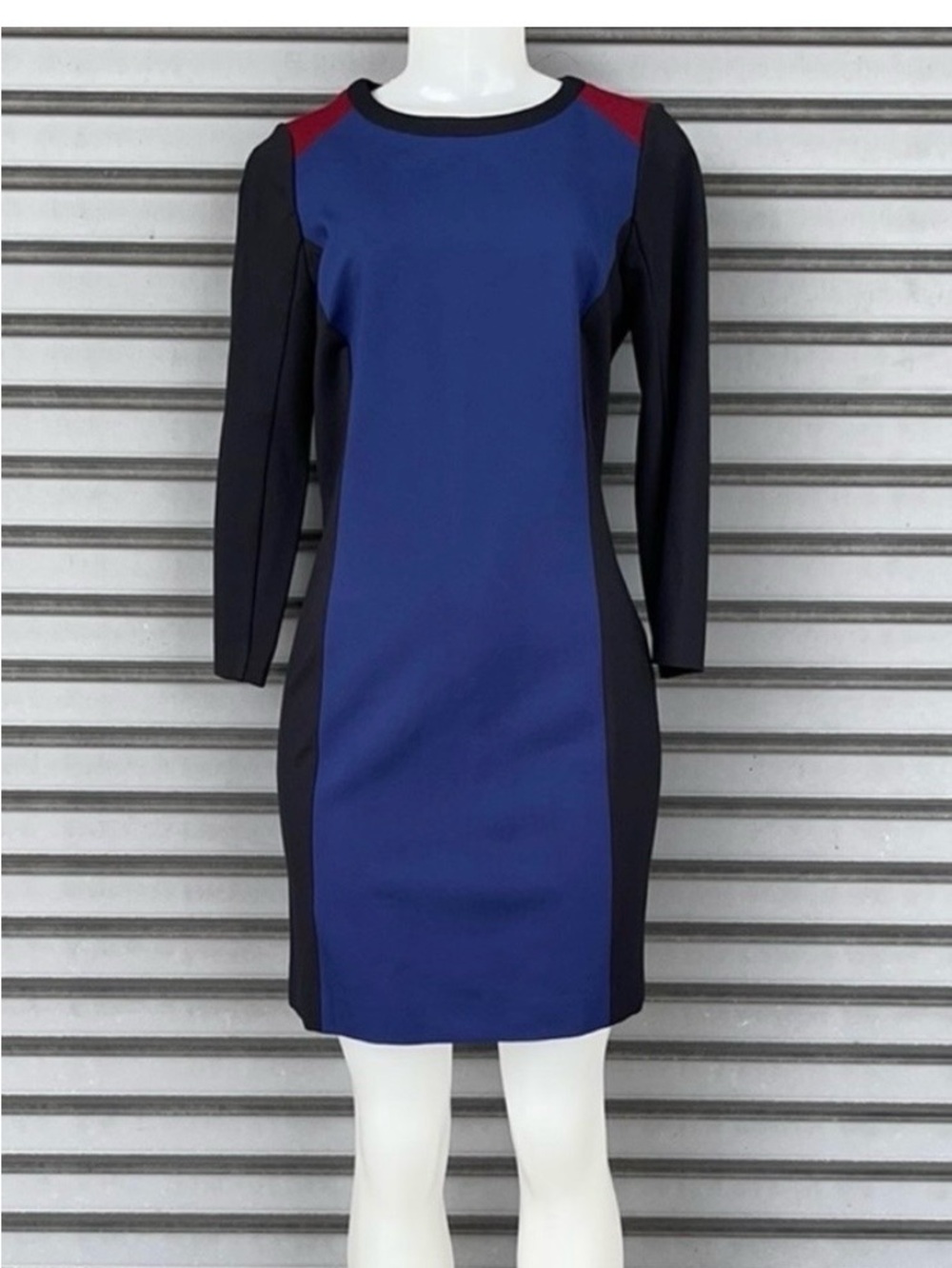 Original Penguin Blue and Black 3/4 sleeve Dress with Red Shoulder Detail